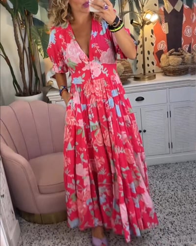 🔥Ventes de la fête des mères🔥Robe longue douillette à col en V avec poches